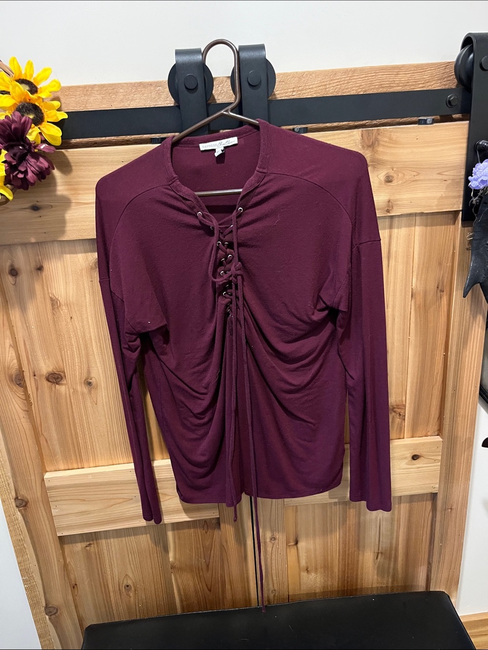 Express Women's Plum Lace-Up Long Sleeve Top